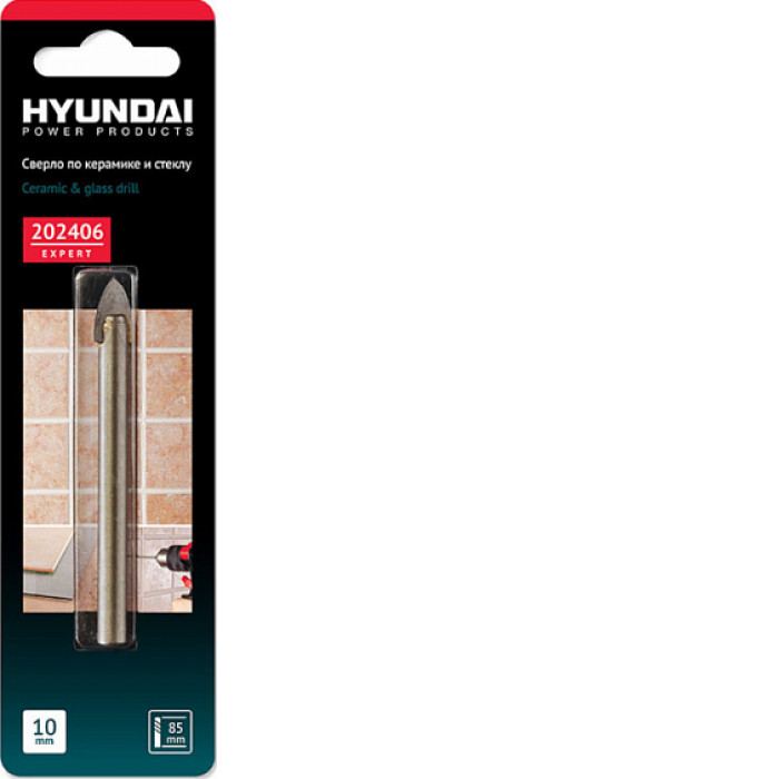 Сверло по кафелю керамике стеклу HYUNDAI 10,0x85mm (50/500) Сверло по кафелю керамике стеклу HYUNDAI 10,0x85mm (50/500)