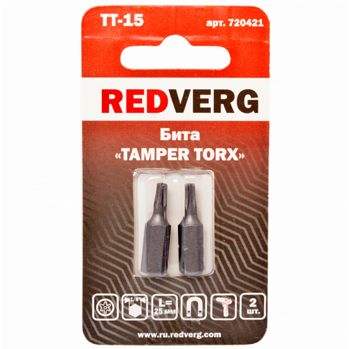 Бита Redverg Torx Tamper 15х25 (2шт.)(720421) Бита Redverg Torx Tamper 15х25 (2шт.)(720421)